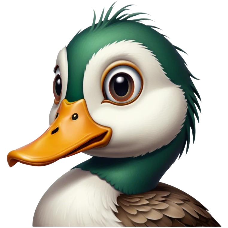 Cinematic 32k HD, Extremely detailed image of a terrifyingly creepy duck, each lash, eye, and feather is shown in stunning detail as though captured in a timeless photograph, rich textures, visually rich, so lifelike that it feels like it could leap off the page at any moment emoji