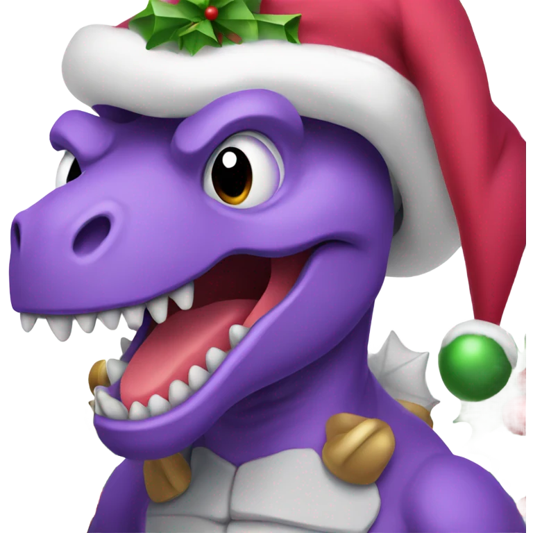 purple dinosaur with christmas hat emoji