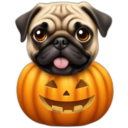 Pug with pumpkin emoji