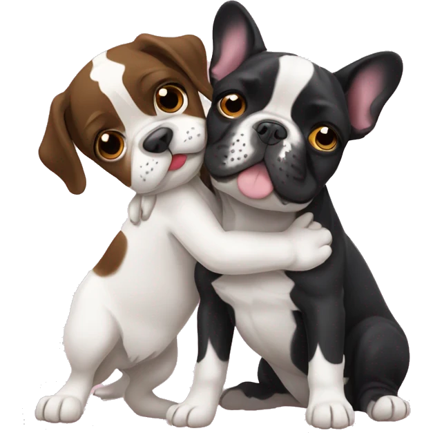 French bulldog and springer spaniel hugging  emoji