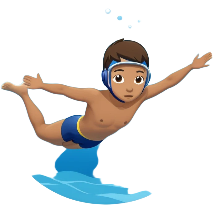 determined pool diver dives into a pool of confidence blue water underneath  emoji