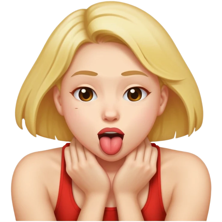 Person with their arms crouched around their neck with tongue out emoji