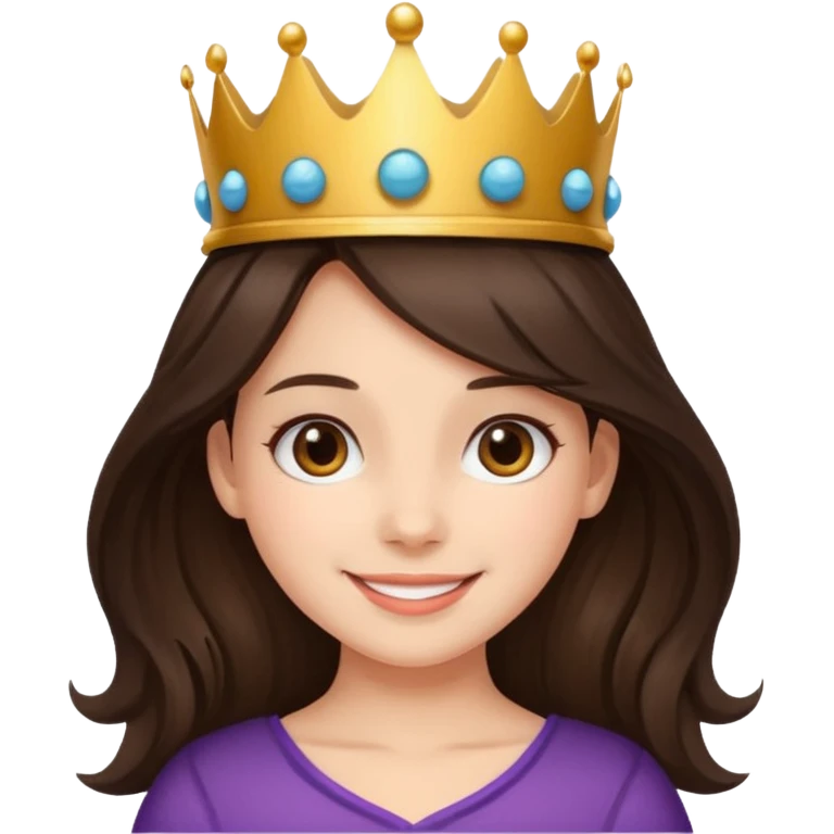 A brunette hair girl with a ball's crown smiling gently. emoji