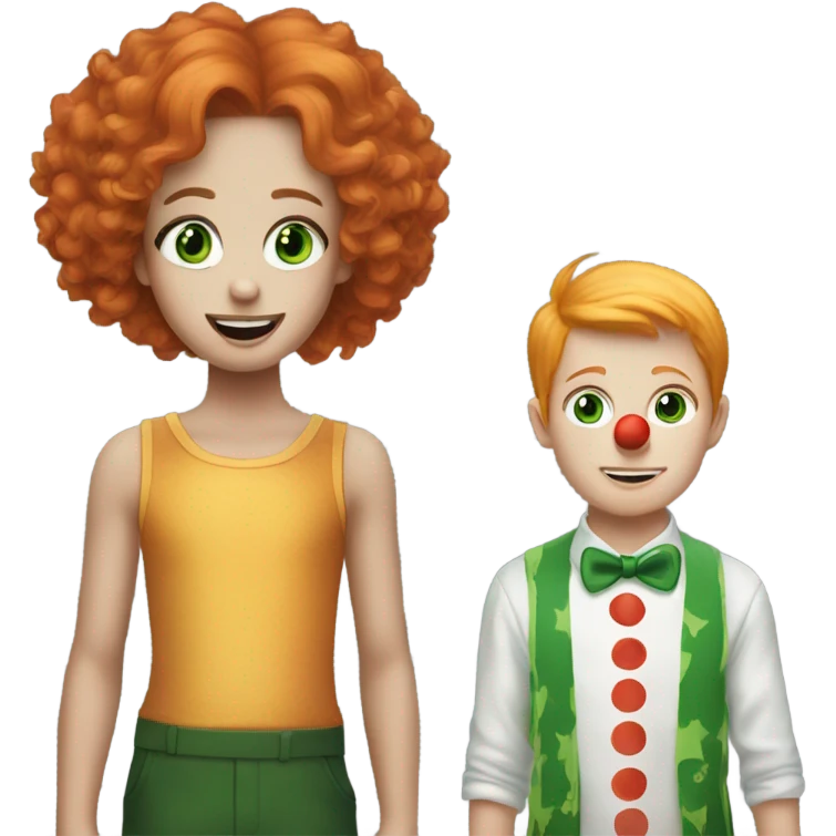 Ginger green eyed girl next to a boy with clown makeup and he’s blonde emoji