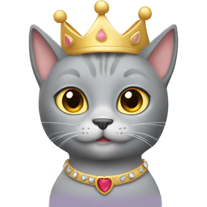 A grey cat with a princess crown on  emoji