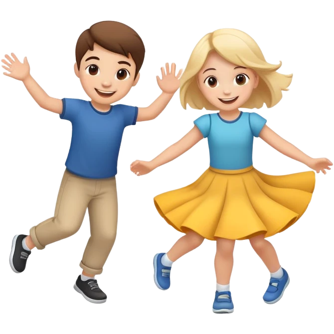 two children spinning together, happy and energetic emoji