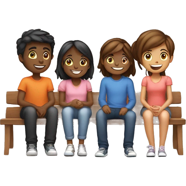 4 young people, two boys and two girls, one couple is chatting while the other is playing a game, the overall atmosphere is warm and loving. emoji