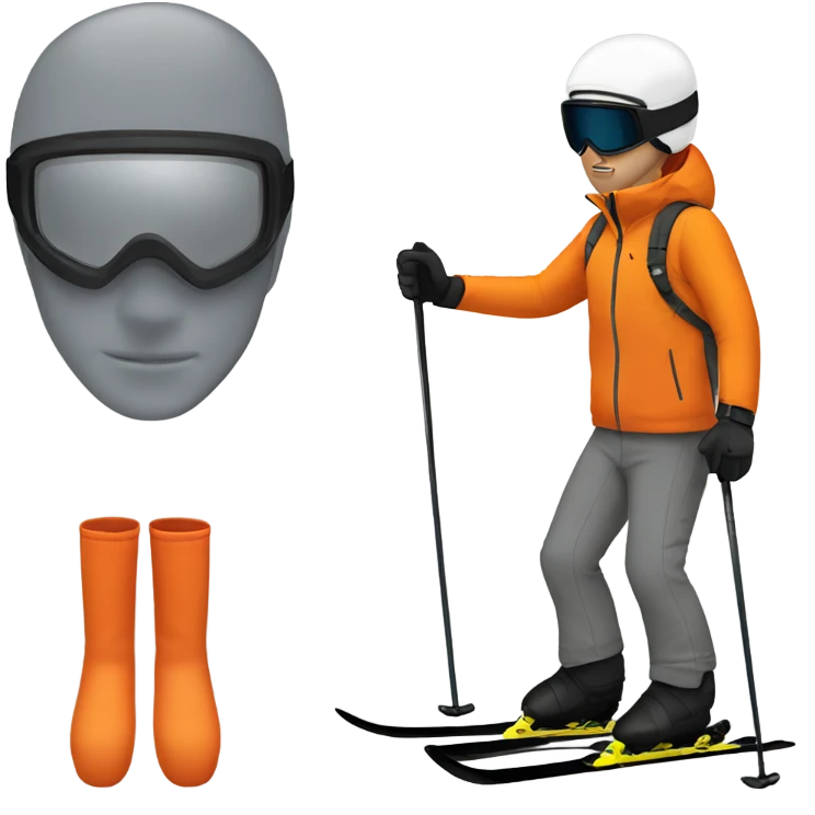 white man skiing wearing an GREY JACKET and BLACK HELMET and ORANGE PANTS emoji