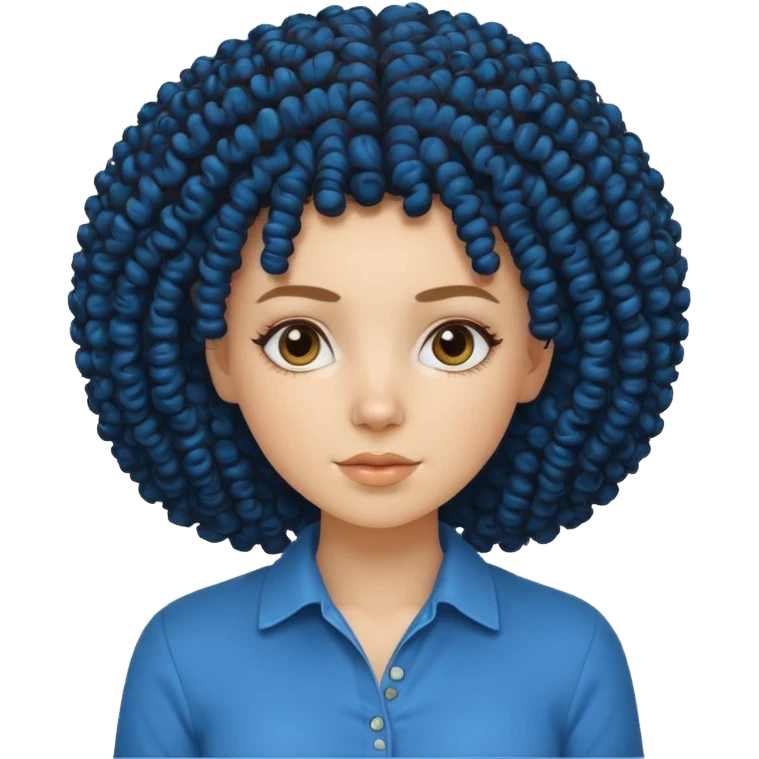 white girl with curly afro and blue shirt emoji