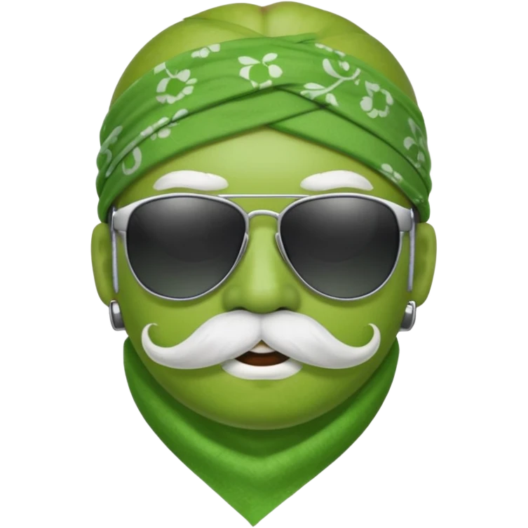 apple with white mustache and sunglasses and wearing bandana emoji