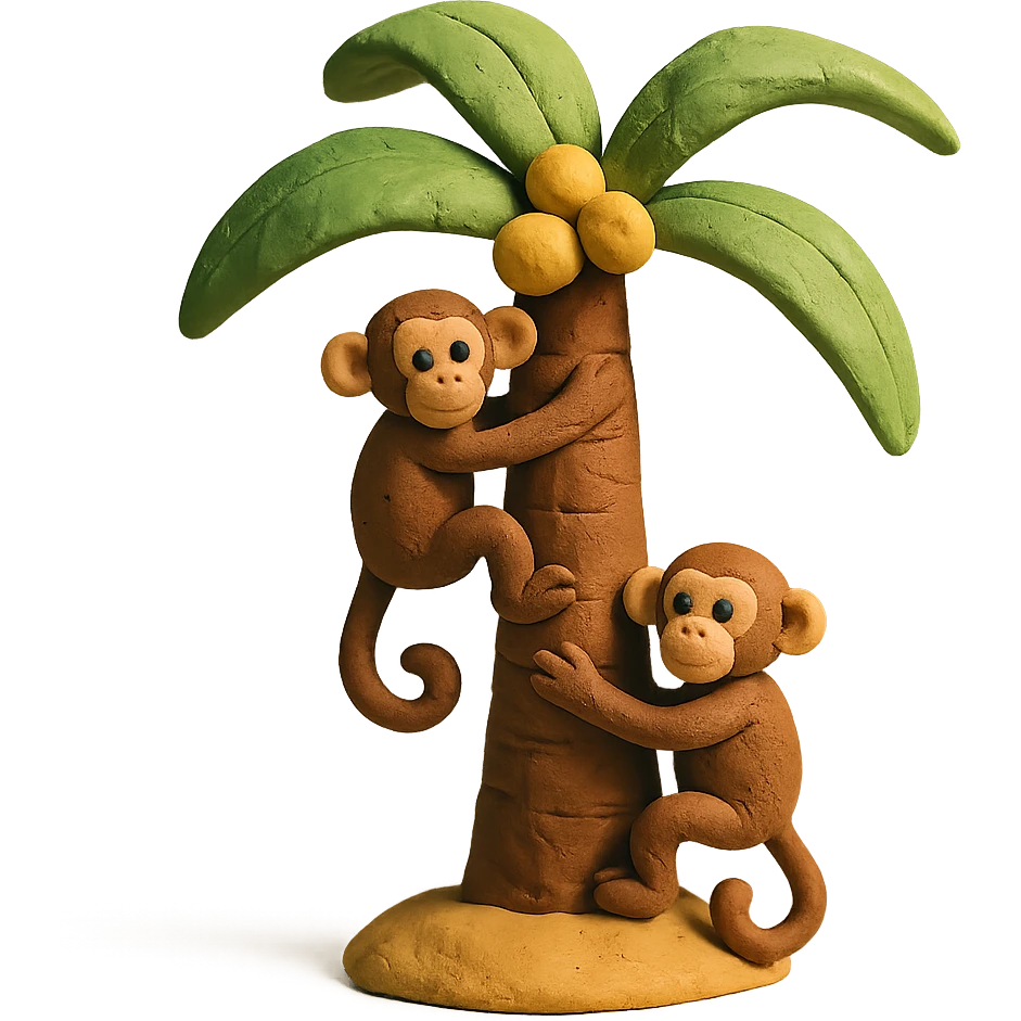 claymation style palm tree with monkeys emoji