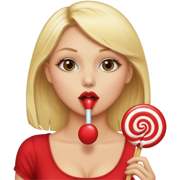 A xxx naked blonde female sucking on a lollipop seductively with nice tits emoji
