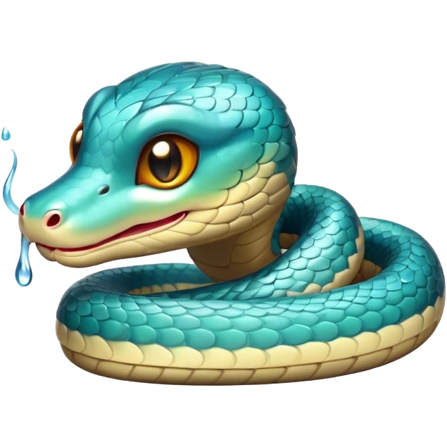 Cinematic Cute Chinese Water Snake Portrait Emoji, Head tilted playfully and inquisitively, with a compact, lithe form and a smooth, shimmering coat in subtle aquatic hues, round, sparkling eyes filled with curious fluidity, Simplified yet irresistibly adorable features, highly detailed, glowing with a warm, friendly glow, high shine, affectionate and agile, stylized with a touch of aquatic whimsy, soft glowing outline, capturing the essence of a mischievous yet loving water snake that feels like it could slither out of the screen into your arms! emoji