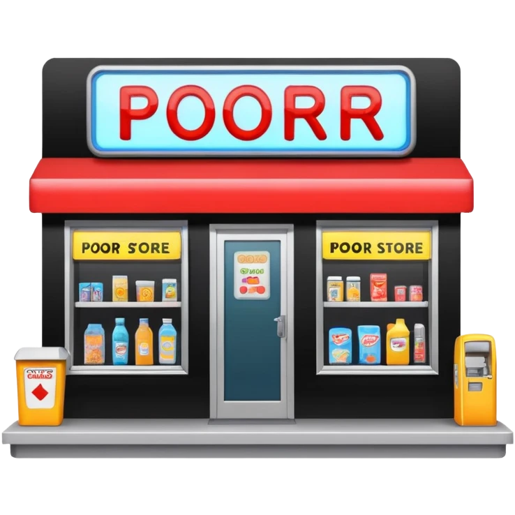 Convenience store named poor store and more emoji
