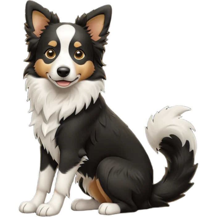 cinematic-[border collie dog]-realistic-full-body-sitting-emoji,-tail-resting-loosely-beside-its-paws,-head-tilted-dramatically,-scruffy-[black and white]-fur,-simplified-yet-realistic-focused-features,-highly-detailed,-glowing-with-an-almost-sarcastic-glow emoji