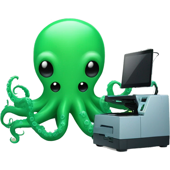 Green octopus controlling a 3D printer emoji