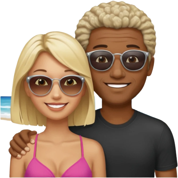 Black man salt n pepper hair smiling with blonde in love on beach emoji