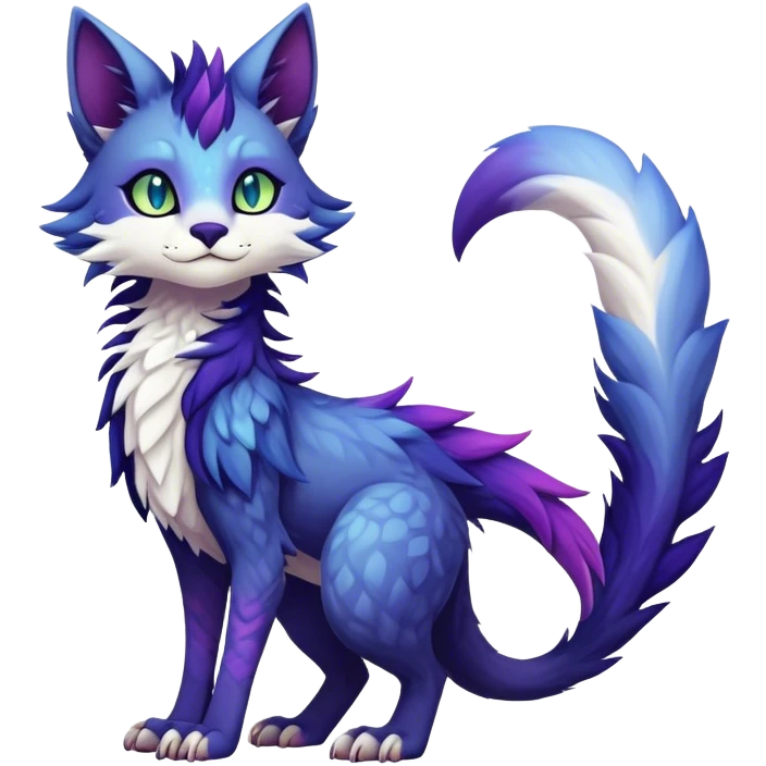 Kawaii dark colorful edgy fantasy ethereal feline-vernid-sergal-fursona animal creature with a tufted tail full body emoji