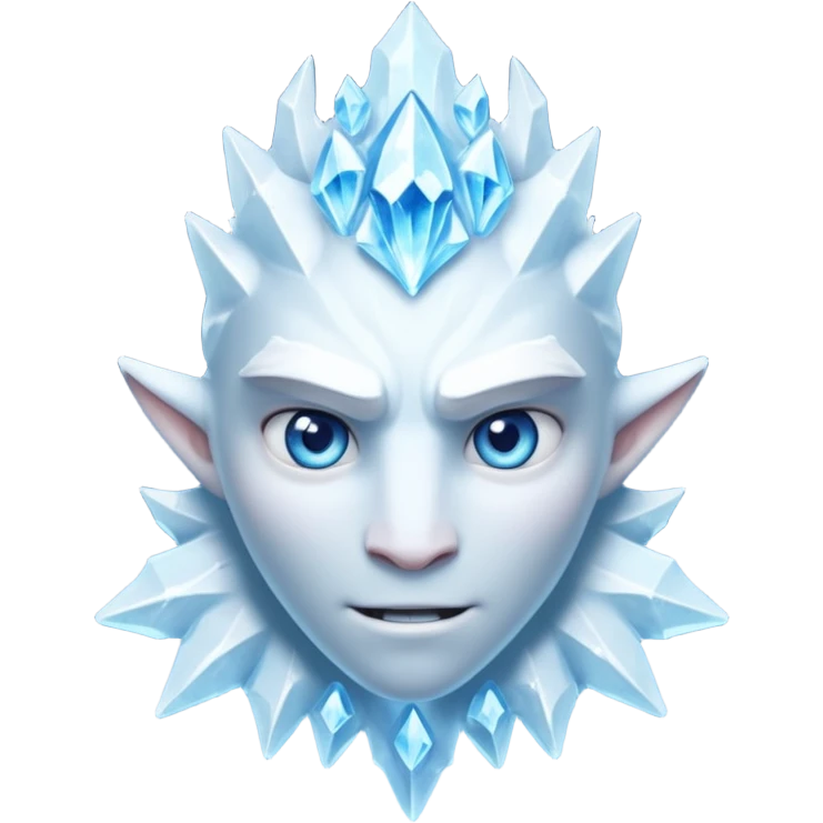 ice creature portrait, head and shoulders only, frozen crystal skin, glowing blue eyes, frost aura, sharp icy textures, fantasy winter vibe, 3D cartoon, mobile game icon style, clean background, no text, no watermark
 emoji