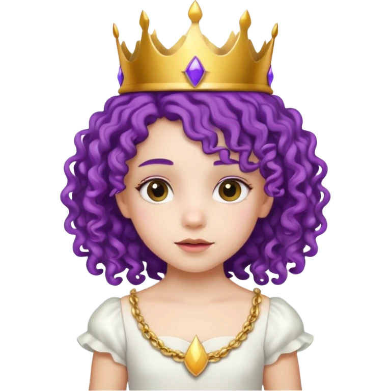 Princesses kid girl, with Gold Crown on purple curly hair, with white dress emoji
