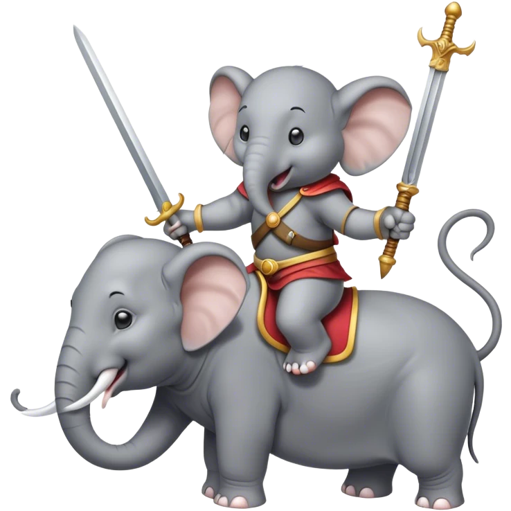 Elephant riding a mouse holding a sword emoji