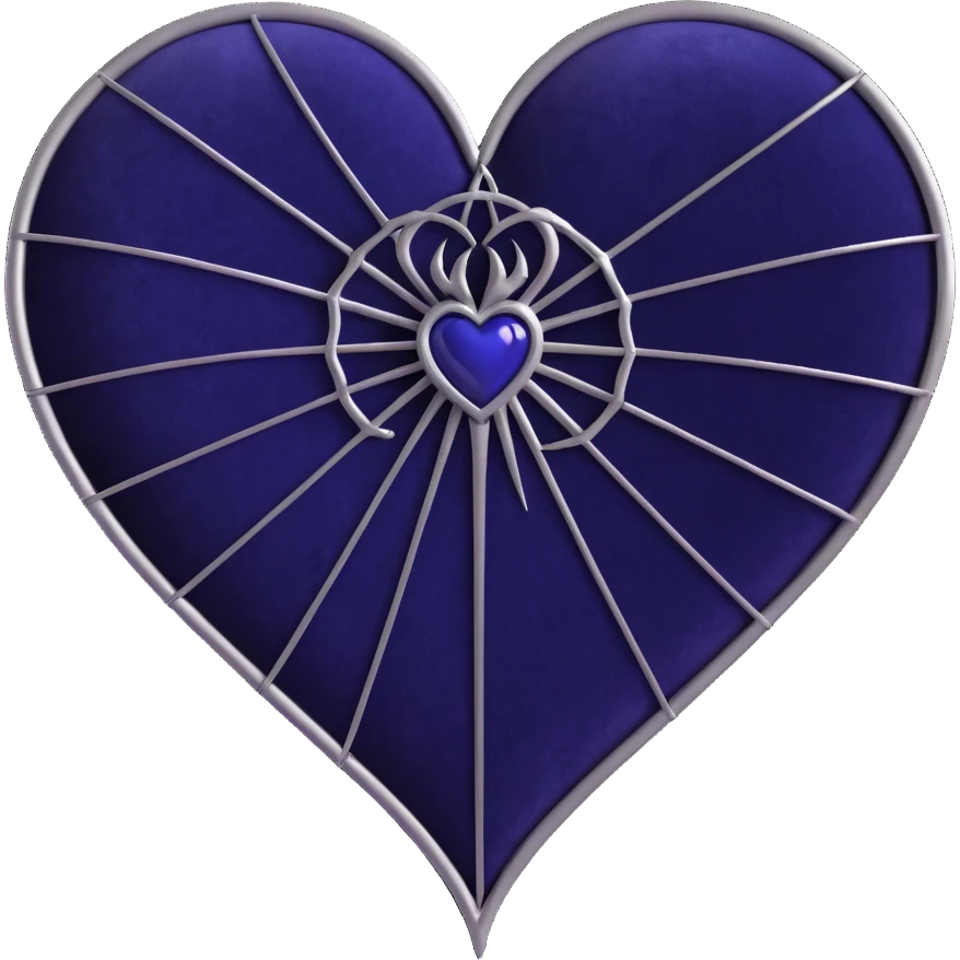 gothic heart, deep indigo velvet, silver spiderweb, mysterious and elegant emoji