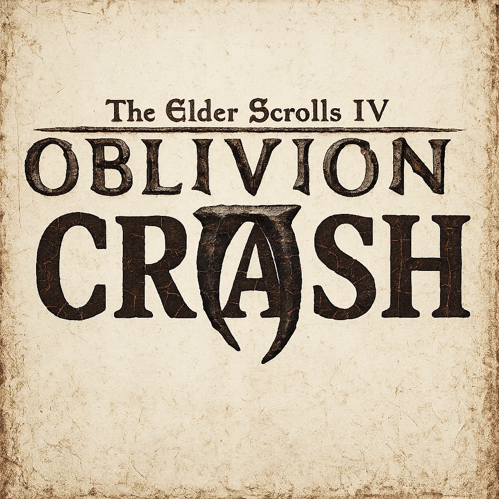 Elder Scrolls IV: Oblivion logo with the word 'crash' across it, detailed and clear design emoji