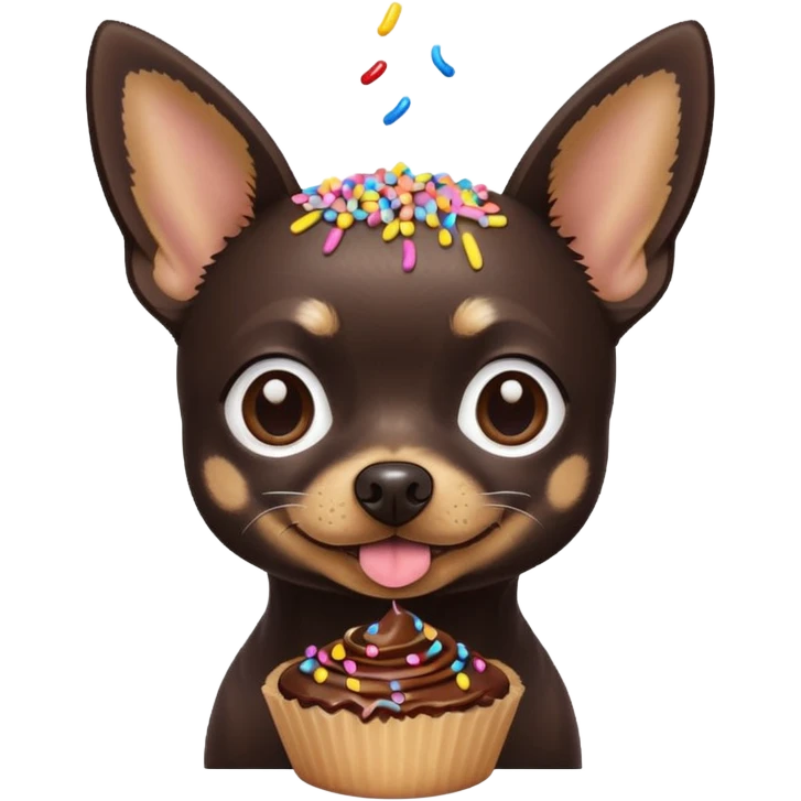 Black chihuahua with a piece of cake emoji