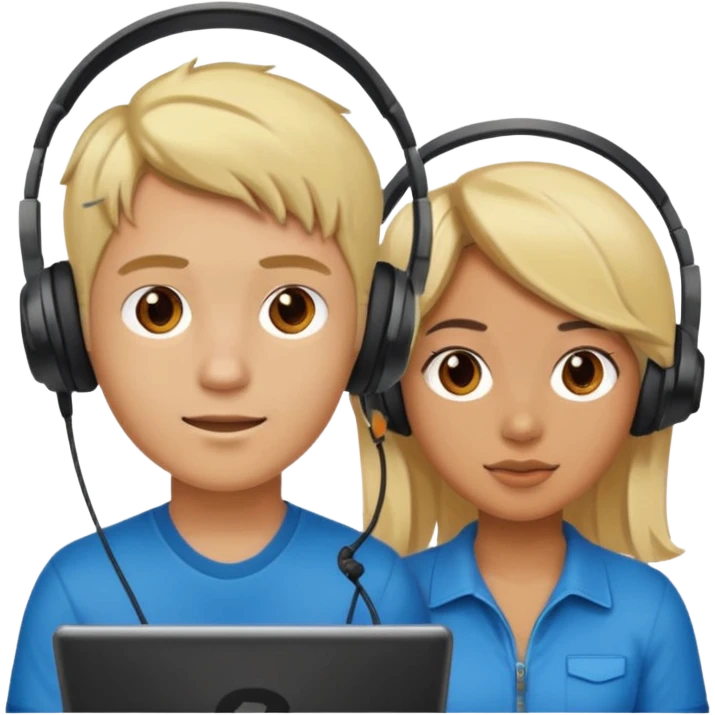 pc gamer blonde boy and latina girl with headsets emoji