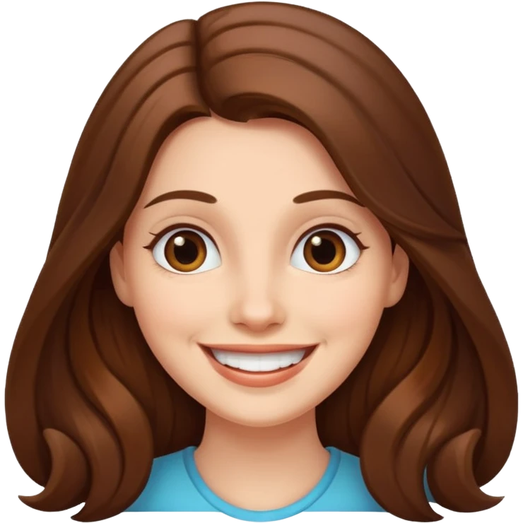 smiling woman with long brown hair, cheerful expression emoji