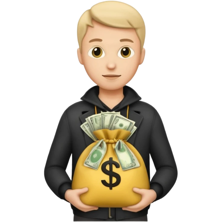 یه آدم قد بلند دزد ایموجی شکل هم باشه یه کیسه پول  گرفته باشه روی کمرشدستش یاشه emoji