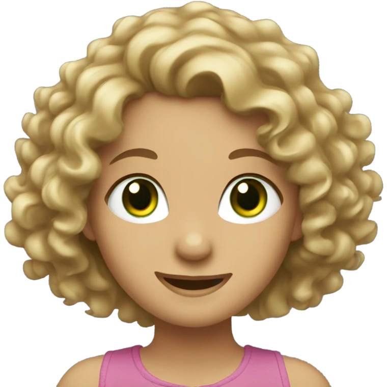 girl with curly dirty blond hair with green eyes smiling emoji