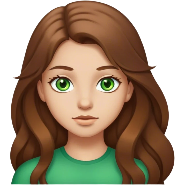 Girl with brown long hair, middle hair part, green eyes emoji