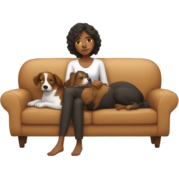 Brown girl being lazy on a sofa with dog next to her emoji