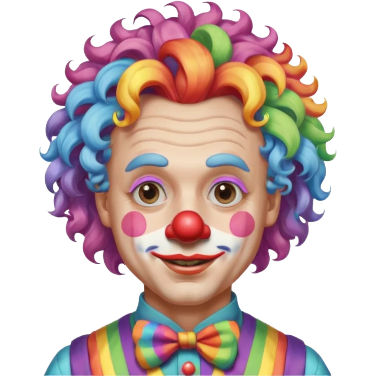Middle-age man with Curly rainbow hair of clown — soft pastel curls tied high emoji