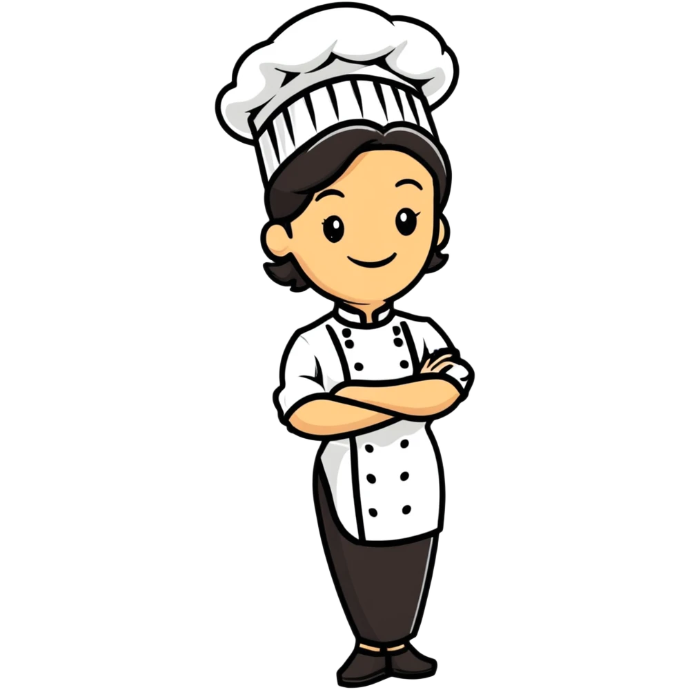 Italian woman chef in her 40's smiling wearing a chef uniform emoji