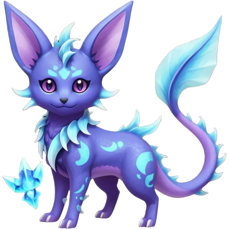Rare realistic purple indigo violet nebulae shiny sparkly dark-neon glowing bioluminescent edgy badass epic pretty beautiful handsome gorgeous aesthetic colorful vibrant Vernid-Trico-Vaporeon-Espeon-species-Fakemon-creature by LiLaiRa, 4 legs, 1 tail, random markings, (full body) emoji