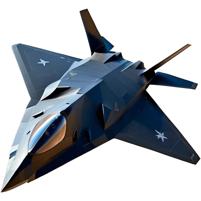 F-117 Nighthawk - Lockheed Martin (Stealth Grey) A futuristic stealth attack aircraft with a distinct faceted, angular design in a stealthy matte grey. Its sharp, jagged edges and unconventional, almost alien-like shape make it look like a shadow cutting through the night sky. The surface should appear non-reflective with subtle panel lines. emoji