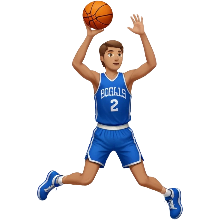A white man with brown hair with a basketball, doing a layup emoji