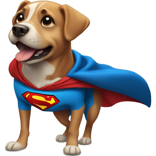 dog wearing a cape in a superman flying position  emoji