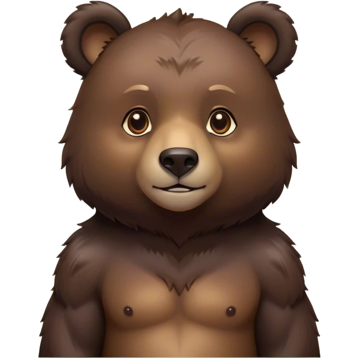 Cinematic Noble bear cub Portrait Emoji, Poised and regal, with a large, imposing build and a thick, well-groomed rich dark brown fur, deep-set soulful eyes, Simplified yet sharp and sophisticated features, highly detailed, glowing with a soft, dignified glow, high shine, intelligent and formidable, stylized with an air of wild majesty, focused and attentive, soft glowing outline, capturing the essence of a watchful and commanding guardian, so majestic it feels as though it could lumber out of the screen with effortless authority! emoji
