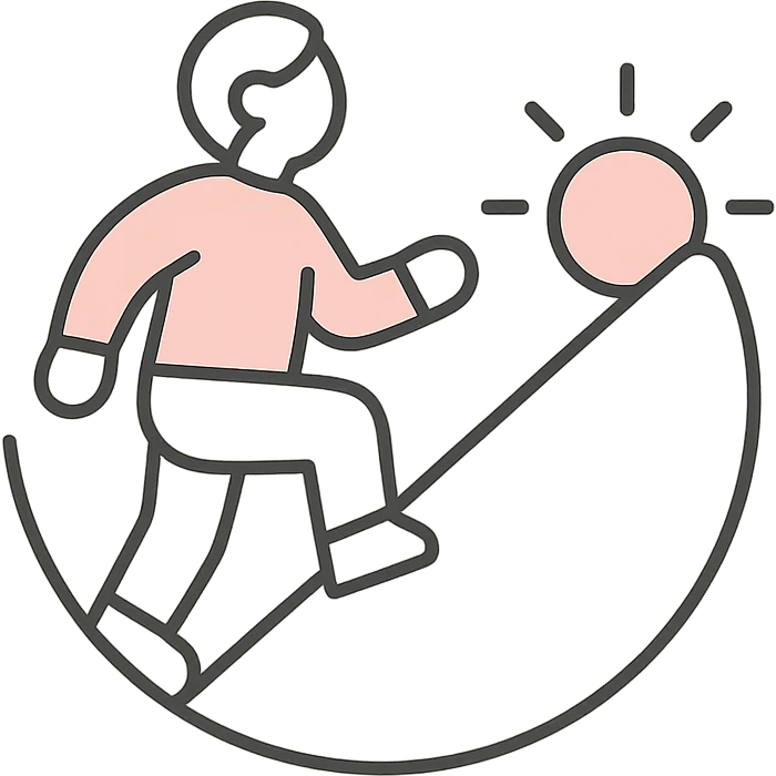 self improvement logo, geometric shapes, rising sun, person climbing, bold purple and gold colors emoji