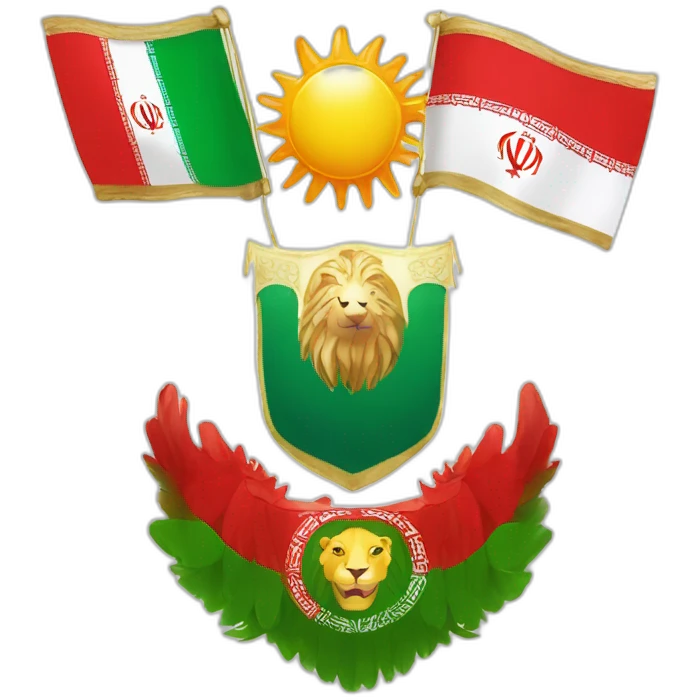 An eagle in the background of which is the lion and sun flag of Iran emoji