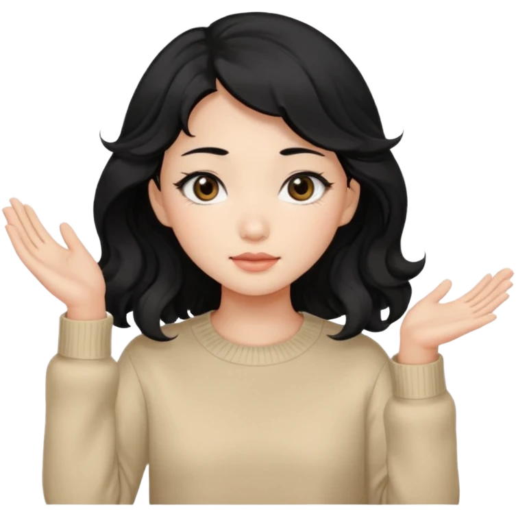 Beautiful girl,Black hair,wavy hair，long hair,Black eyes,Chinese, beige sweater  emoji
