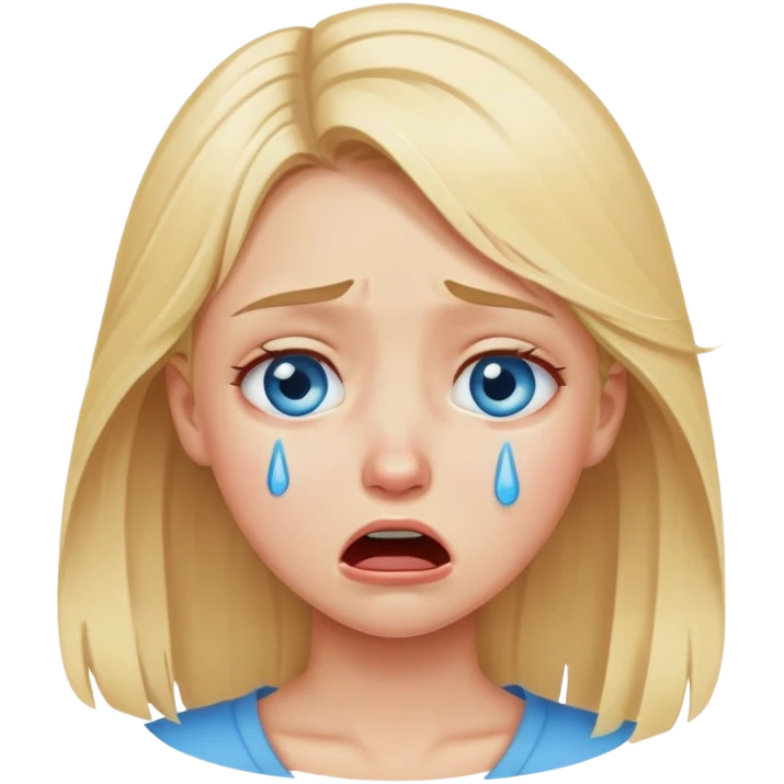 Blonde girl with blue eyes crying and chokinh emoji
