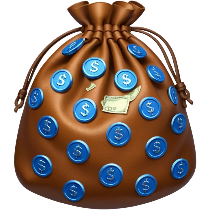 brown money bag of blue coins emoji