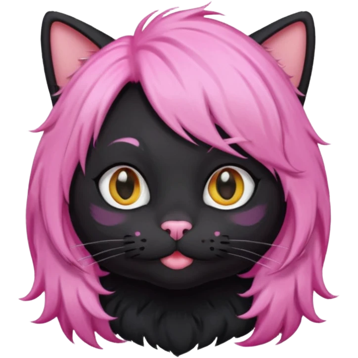 Black cat wearing a pink hair wig emoji