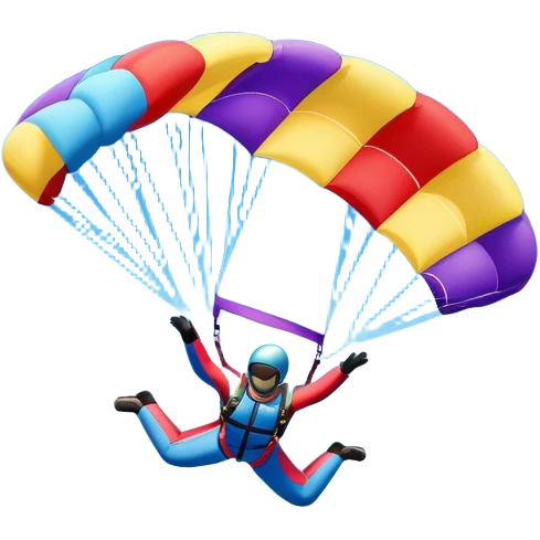 A skydiver free-falling through the clear sky, with a brightly colored parachute just about to open. The scene captures the thrill of the sport, with the vast expanse of the sky and distant ground below, emphasizing the excitement and adrenaline of parachuting emoji
