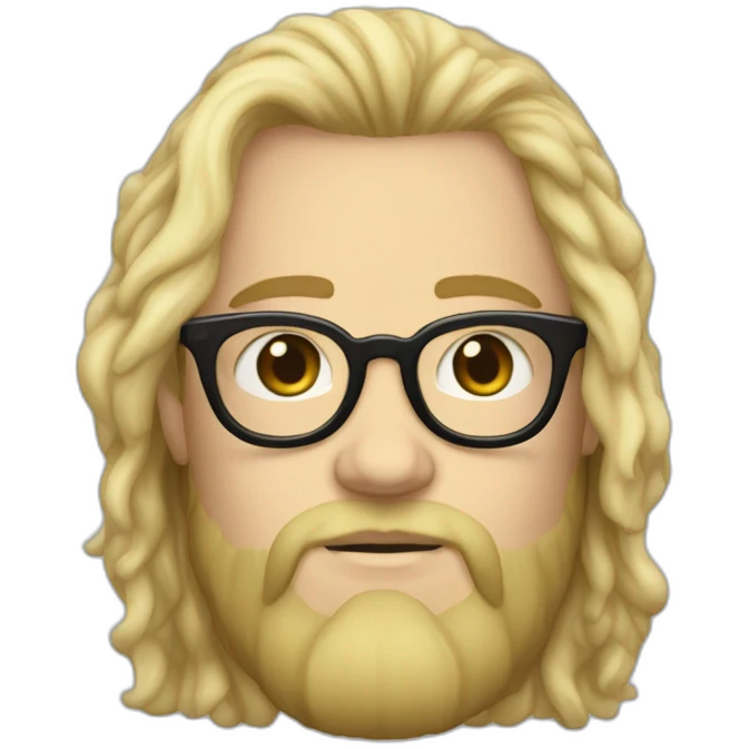 Non binary Big lebowsky blond round glasses chaotic beard long hair drink rhum emoji