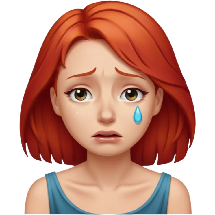 Beautiful lady crying can see shoulders red hair emoji